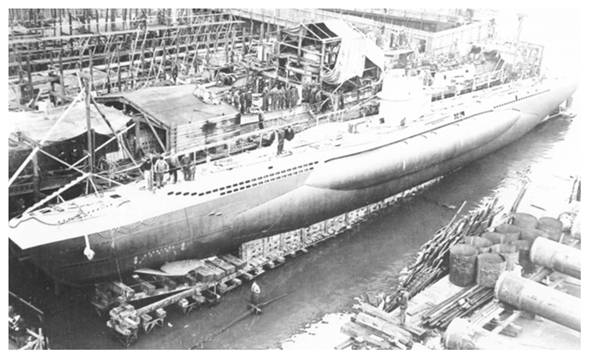 The U 99 (Type VIIB) ready to be launched at the shipyard Krupp Germaniawerft, Kiel ...............................................