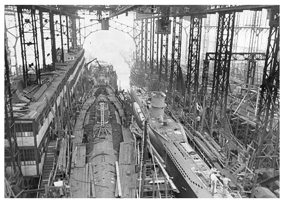 Construction of the first Type VII C in the stands of the shipyard Krupp Germaniawerft, Kiel ....................