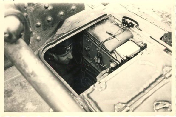 Radio operator and communications equipment in a Pz Kw 38 (t), UKW Fu 5 ?? .......................................