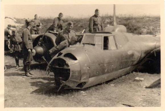 View of the nose of a Do-17 after making a forced landing ....................................