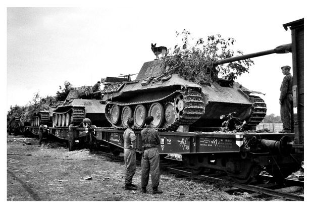The &quot;Panthers&quot; of the II./ SS-PR 5 are embarked in Lyuboml - July 1944; a nice note the mascot on the tank ..........................................