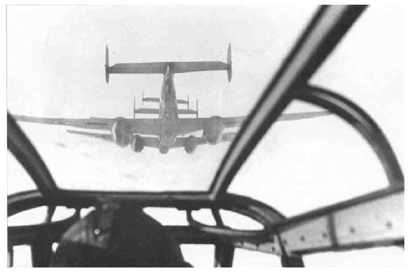 Good picture of a section (Schwarm) of Bf-110 E-2 taken by the gunner............