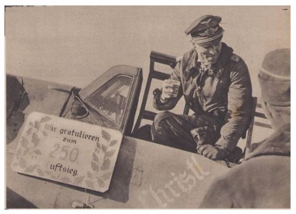 The Gruppenkommandeur of a Jagdgeschwader (II./ JG 52), awarded with the Oak Leaves Hauptmann Barkhorn achieved his 250th aerial victory on the Eastern Front on February 13, 1944....................