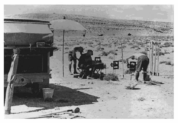 Geophysical survey (electrical resistivity) in progress at Bugeheim Wadi, Libya, late April 1941, led by Lieutenant Werner Jessen of Wehrgeologiestelle 12..........