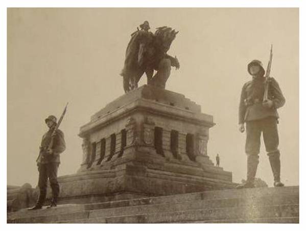 German soldiers mount the guard of honor at the Kaiser Wilhelm monument at the German Corner (Deutschen Eck) in Koblenz............
