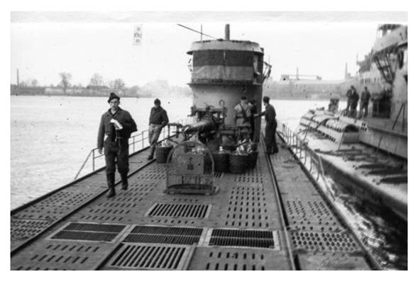 The photo shows the U 200 before going into action, next a minelayer U-boat Type X B............