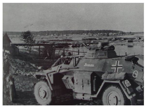 On the Beresina, in the foreground an Sd Kfz 221 light armored scout vehicle..............