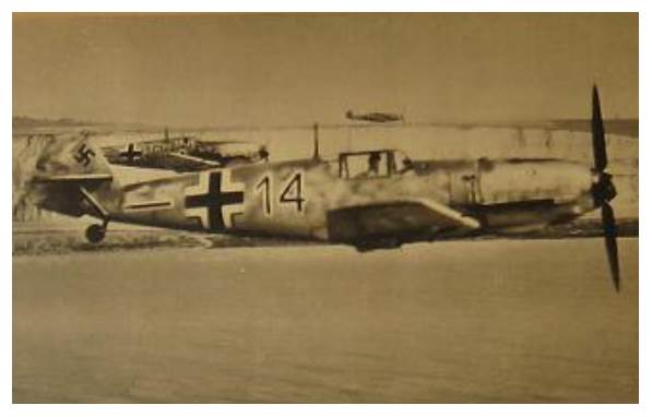 Messerschmitt Bf-109 E flying over the canal................