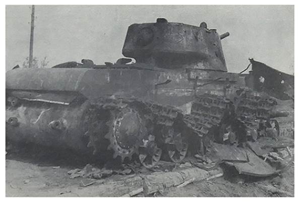 A Soviet tank KV I destroyed during the German advance...................
