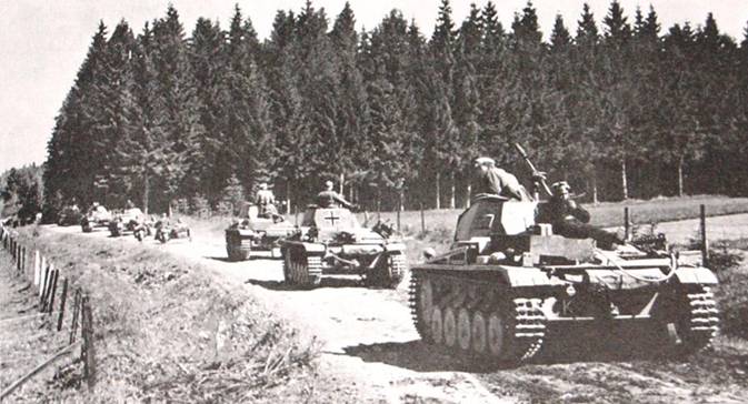 A German armored column (mainly Pz Kw II) marching somewhere in France - May 1940.