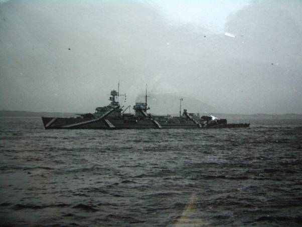 A German cruiser in Norwegian waters.
