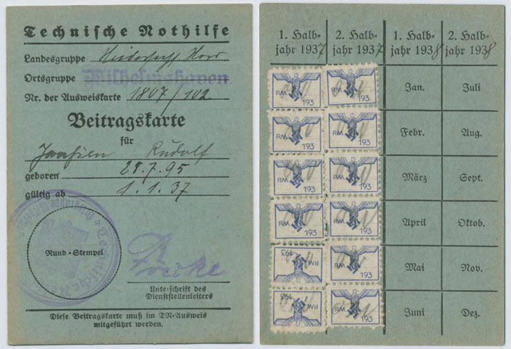 TeNo Beitragskarte - 1937