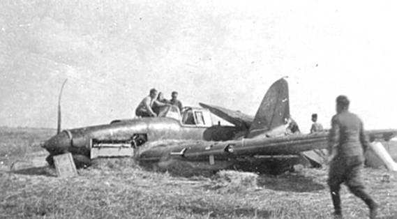 A soviet ground attack plane Il-2, shot down with an antiaircraft gun of 20 mm, the pilot was KIA and the gunner was wounded and he was taken out of the plane.