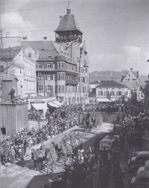 A horse-drawn unit marching through Kufstein - Operation Otto.
