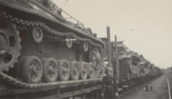 Tanks Pz Kw III of the 18. Pz ready to be moved by railway..................