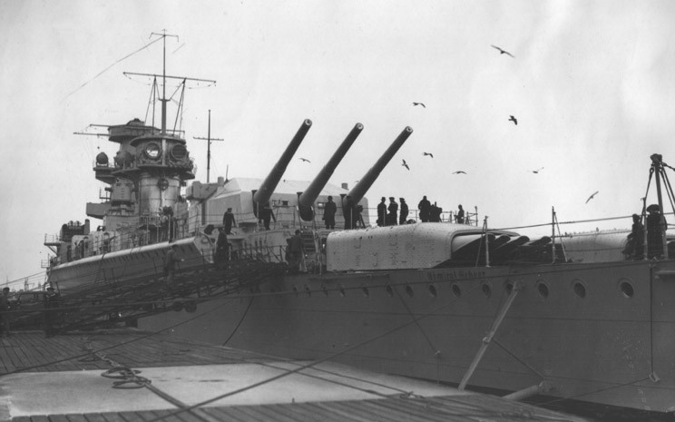 The Pocket-Battleship (later heavy cruiser) Admiral Scheer being completed in Wilhelmshaven......................