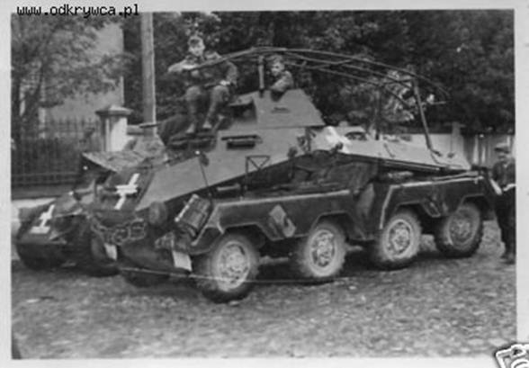 In the foreground a Sd Kfz 232 8x8 (Funkwagen - radio) and hidden behind a light vehicleSd Kfz 22.........