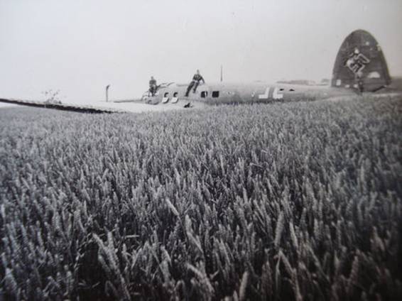 A He-111P from an unidentified unit has made a forced landing in a corn field............