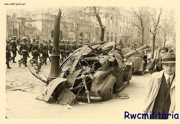 Civilian Polish cars riddled with bullets in Warsaw .......................