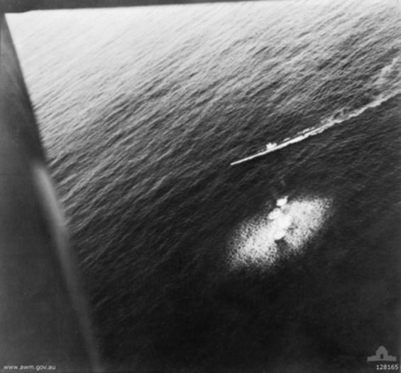 A Sunderland flown by flight lieutenant W. N. Gibson of No. 10 Squadron, RAAF, makes a second attack on U 26, Southwest of the Scilly Isles. The U-Boat scuttled itself soon afterwards<br />http://commons.wikimedia.org/wiki/File:U-26_Luftangriff.jpg