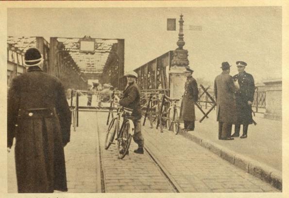 The bridge over the Don in Pressburg closed with wire obstacles and tightly controlled by Czech forces ................