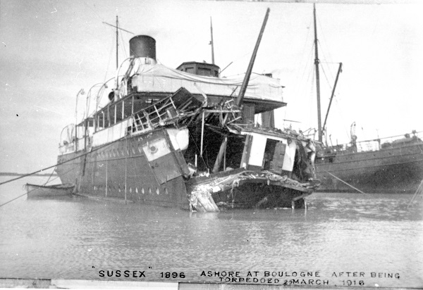 The Sussex in Boulogne after being hit in March 1916 .............................<br />http://www.eastsussexww1.org.uk/the-sussex-pledge/