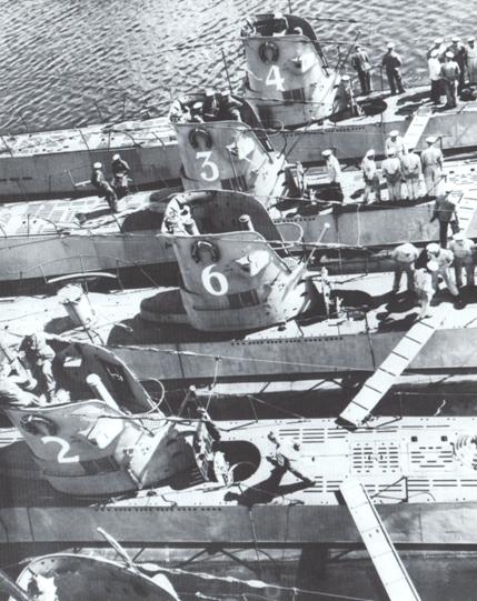 The U-6 moored with other units of the Flotilla.............................