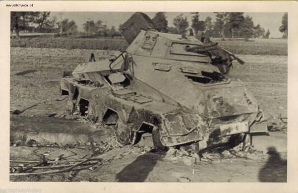 Funkwagen Sd Kfz 232 (see the antenna on the ground) disabled by enemy action..............................