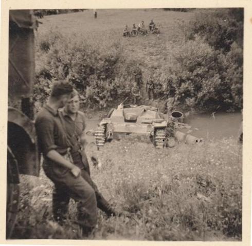 A Stug III trying to wade through the stream..........................................