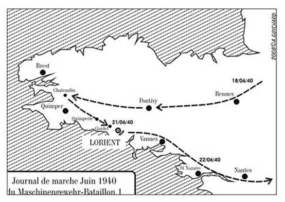 March route of the MG Btl 1 in June 1940.............................................