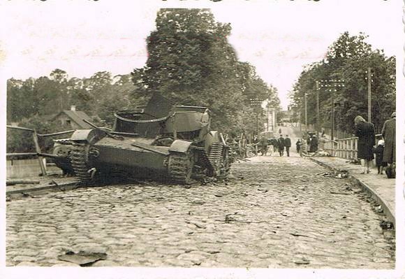 A Soviet tank totally destroyed in one of the streets of the suburbs of Riga ..............................................