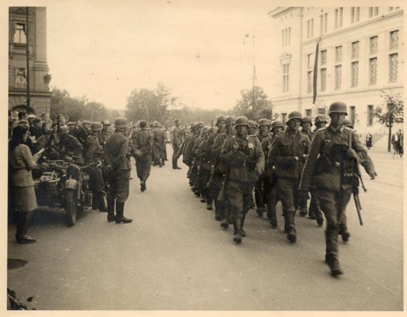 German troops parade down a Riga street ............................................